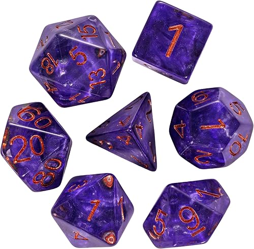 Miniatura 1 de HDdais Juego de dados poliédricos DND, 7 piezas RPG D&D para MTG Dungeons and Dragons juego de rol y otros juegos de mesa (morado)