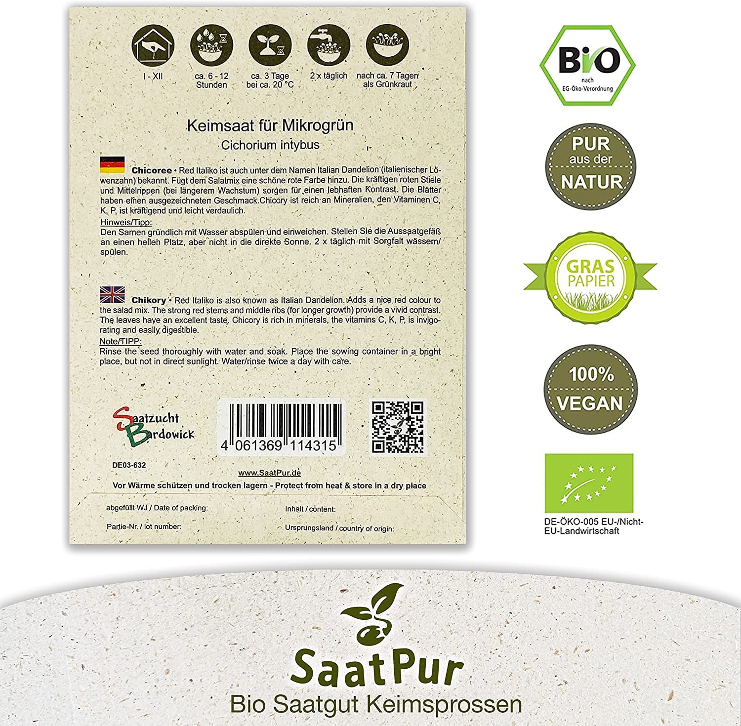 1Kg BIO Keimsprossen Chicory Red Italico Samen für die Sprossenanzucht Sprossen Microgreen Mikrogrün
