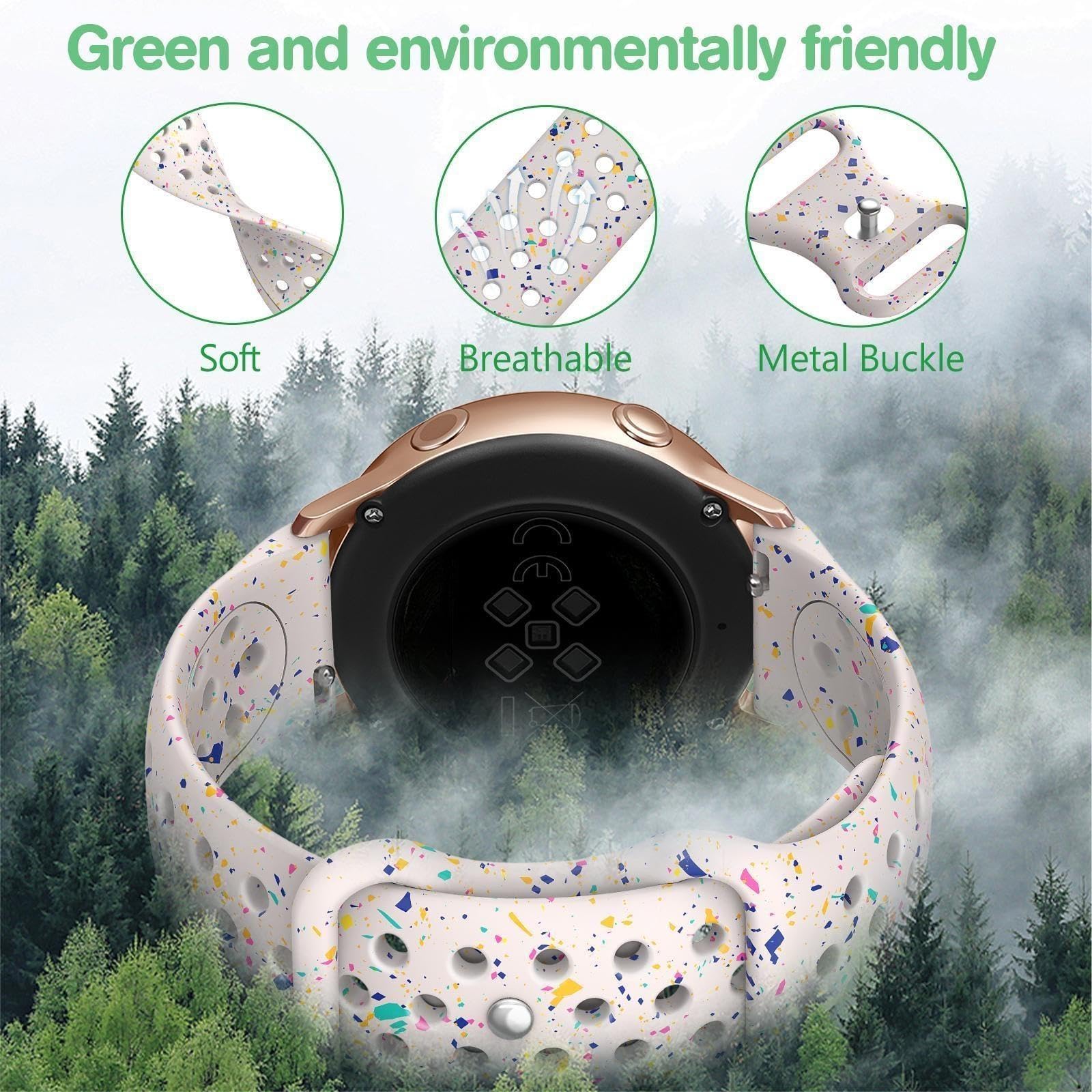 Breathable Sport Band Compatible with Samsung Galaxy Watch 6/5/4 Band 40mm 44mm, Galaxy Watch 5 Pro 45mm,Galaxy Active 2,Galaxy Watch 3,20mm Eco-Friendly Silicone Waterproof Strap for Women