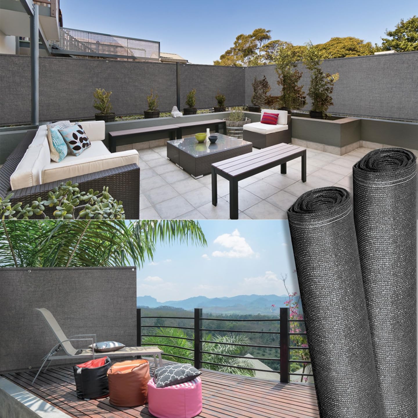 IDMarket - Rete ombreggiante 2x10m, telo rotolo per recinzione giardino 300g/m², gris