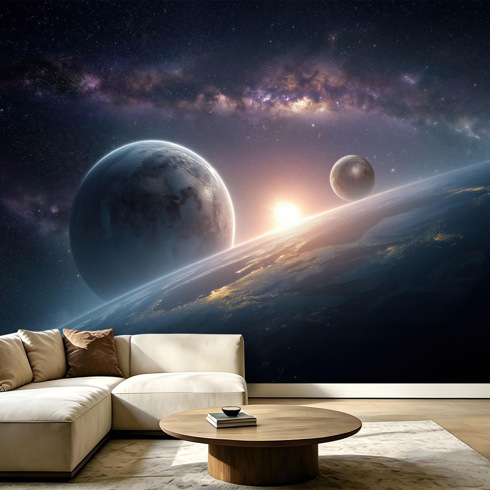 Fototapeta 3D, kosmos, wszechświat, 200 x 140 cm, tapeta na ścianę, tapeta z włókniny, dekoracja ścienna, tapeta ścienna do sypialni, salonu, planety, gwiaździste niebo, galaktyka, mgła