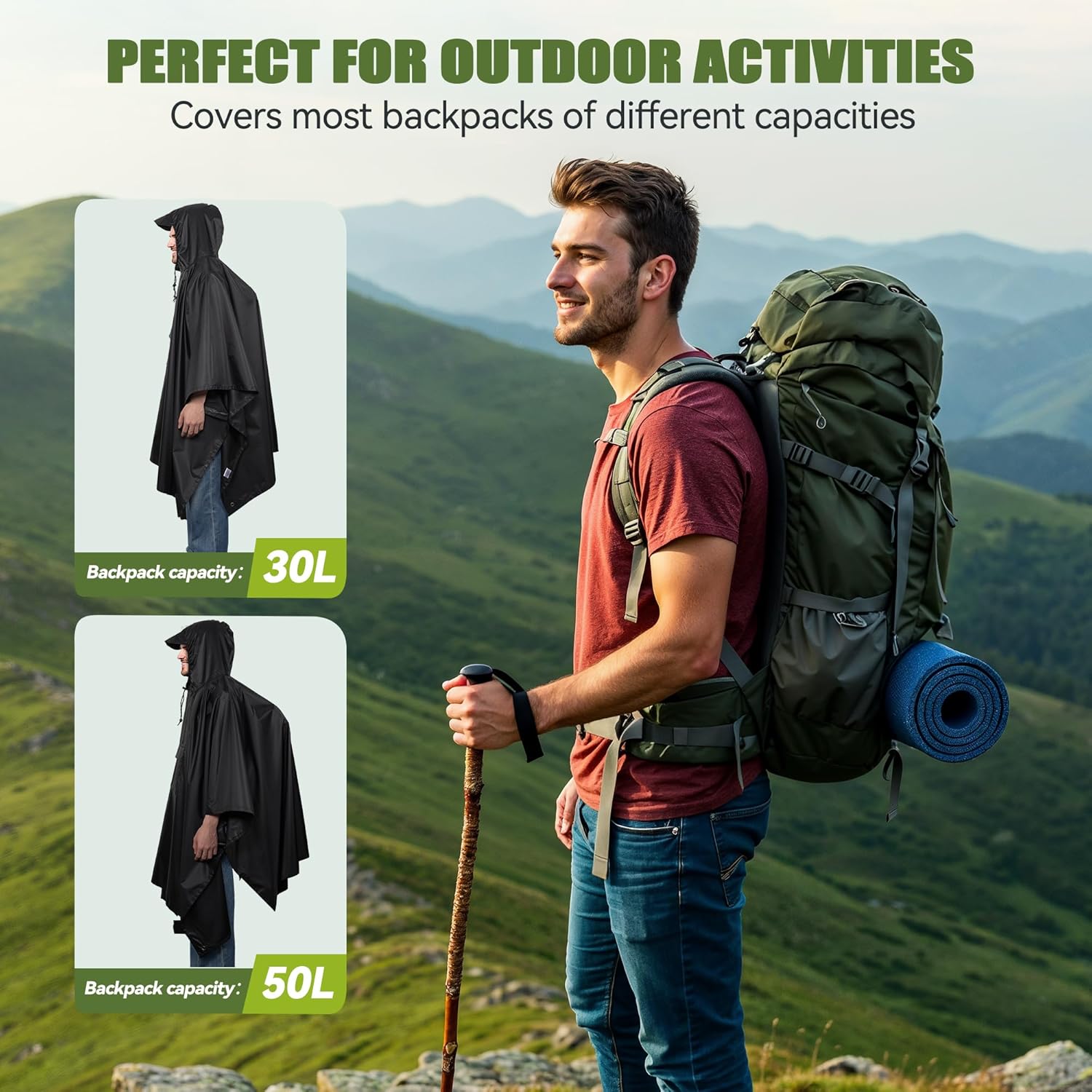 TechRise Thick Hooded Rain Poncho for Adults with Pocket, Unisex Waterproof Lightweight Raincoat Reusable for Hiking Camping - Image 5