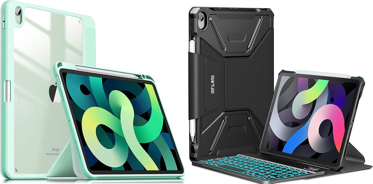 INFILAND iPad Air 4 2020 Case with Pencil Holder Bundle