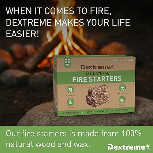 Miniatura 3 de Dextreme Arrancador de fuego (60 piezas) para fogata, arrancador de carbón, chimenea, estufa de leña, barbacoa, chimenea, hoguera y parrilla, para