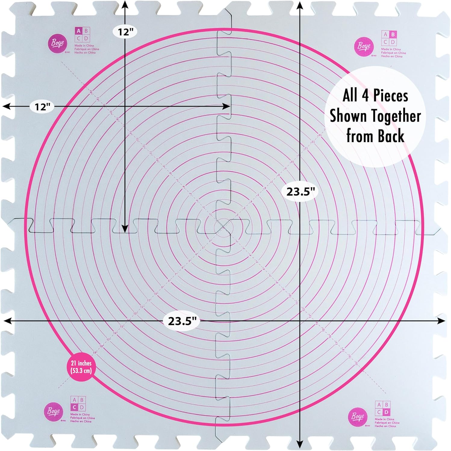 Boye 42-40166 Circular Interlocking Crochet and Knitting Blocking Boards, 12" x 12", Multicolor, 4pcs