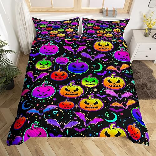 Miniatura 7 de Juego de ropa de cama de tela de araña, tamaño Queen, decoración de Halloween, juego de funda de edredón para niños, adolescentes, niños, niñas,