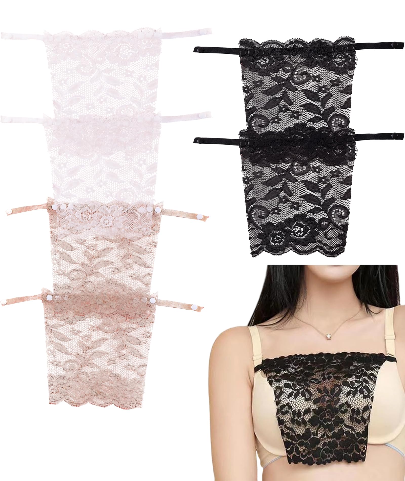 Deep Neck Cover Up, 6-Piece Camisole for Women, V-Neck Cleavage Cover Innerwear, White Black and Nude Lace Tops for Versatile Wardrobe Solutions-image-14