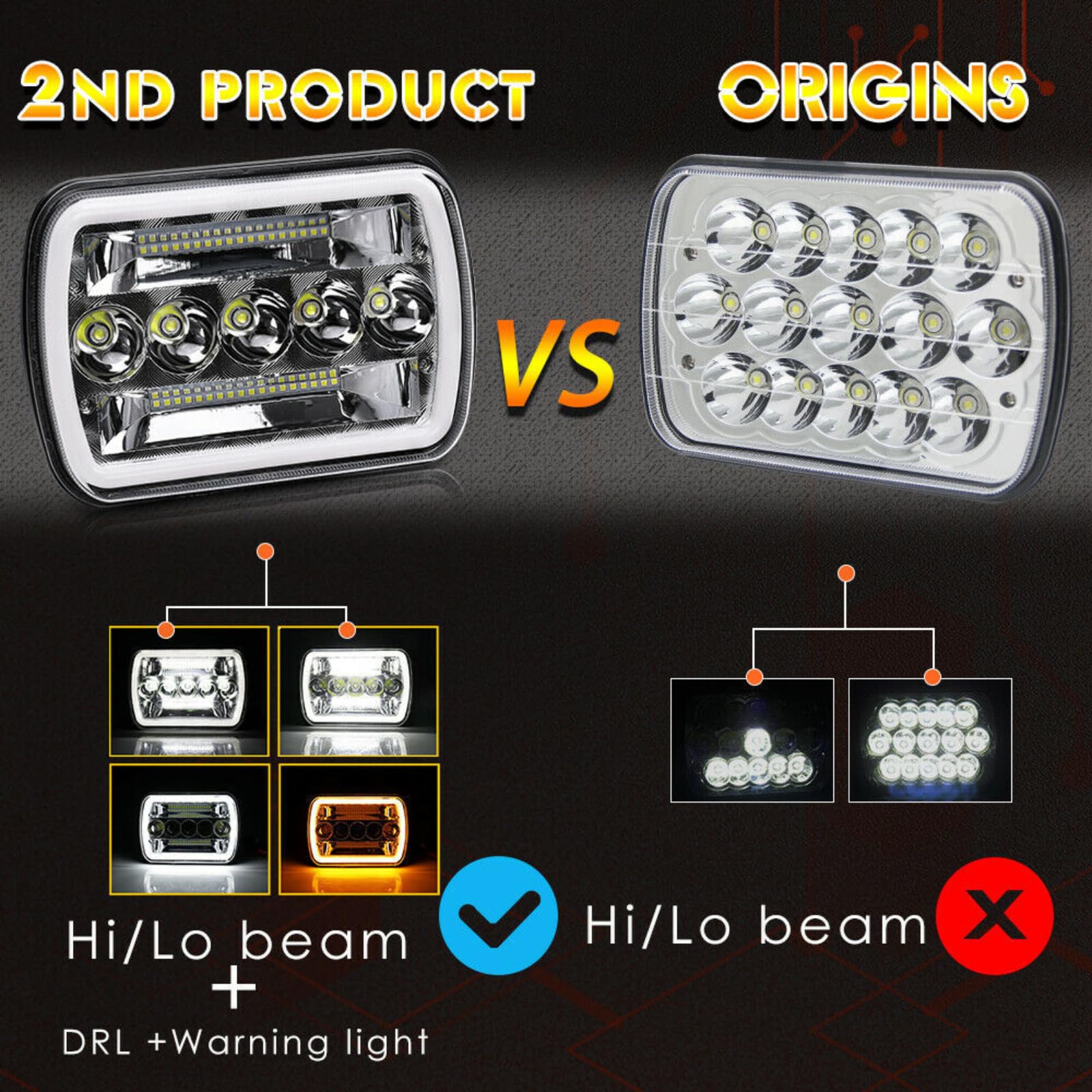 Fari LED Da 5x7 Pollici, 45 W 4500 Lm Con Luci Di Marcia Diurna Angel Eye Bicolore, Fascio Sigillato Hi/Lo, Spia Arancione, Fari Con Presa H4 Per Veicoli Fuoristrada, Camion, 2 Pezzi