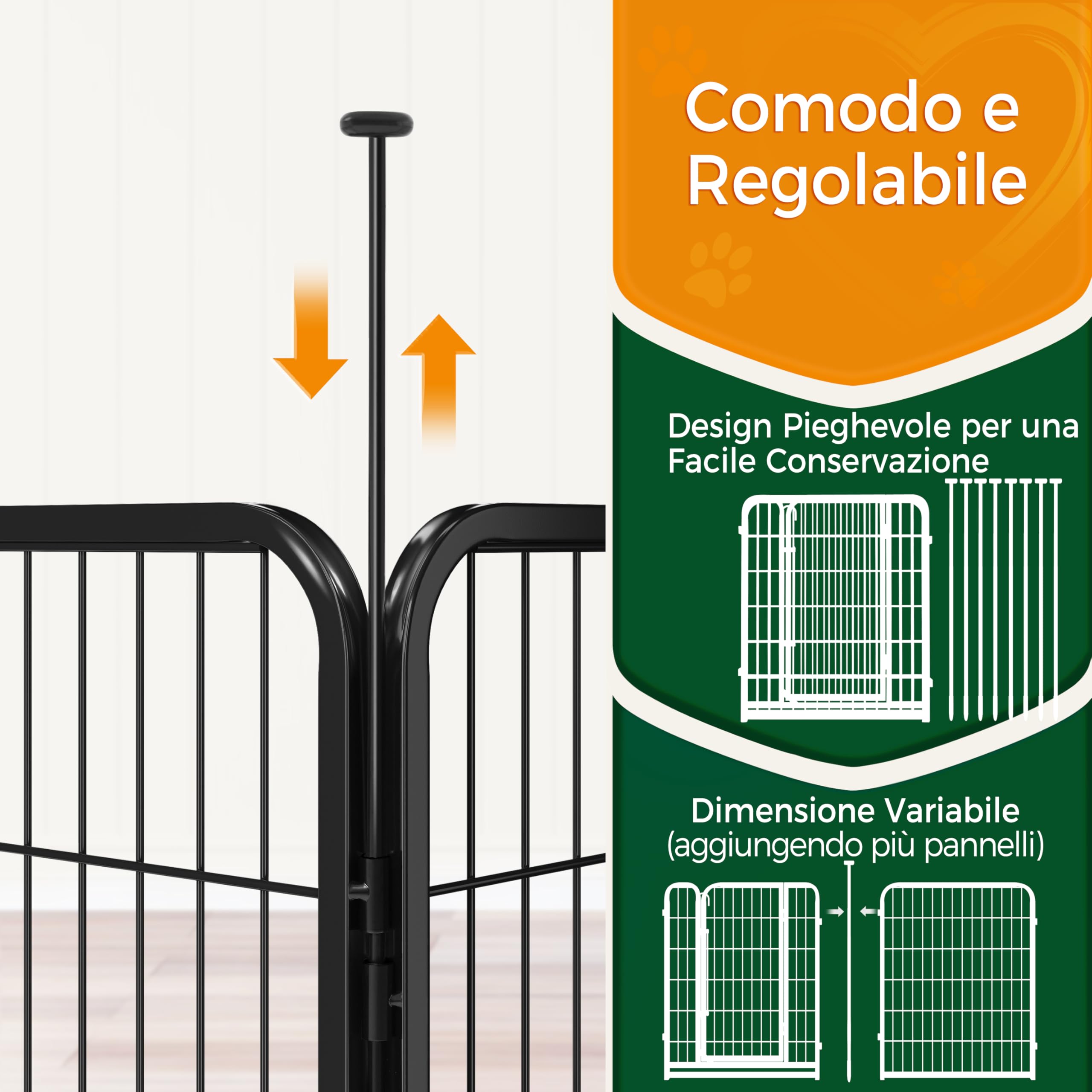 Yaheetech Recinto per Cani Cuccioli Conigli Gatti Animali da Interno e Esterno Giardino Rete Recinzione Ferro 8 pz 65 x 80 cm Pieghevole e Portatile