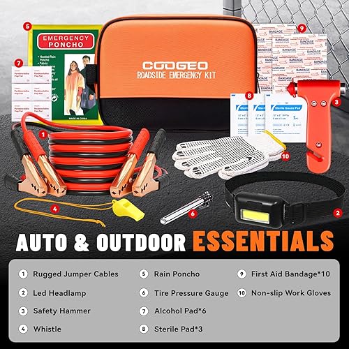 Miniatura 7 de Kit de emergencia para automóvil con cables de puente, accesorios de automóvil para hombres, kit de seguridad de asistencia incluye martillo de