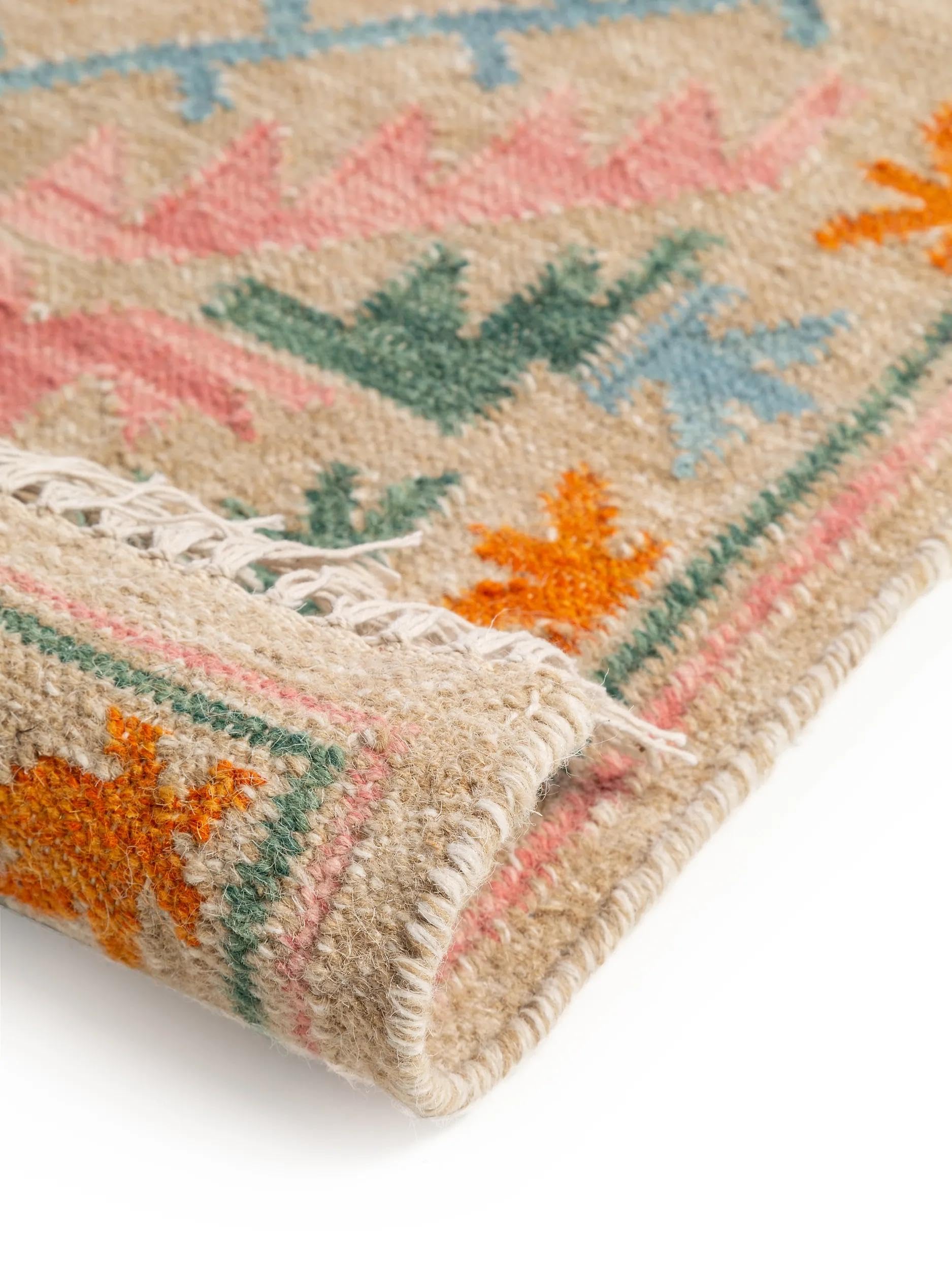 benuta Czysta ręcznie tkany kilim Zohra – wełna ręcznie tkana – prostokątny, w stylu kilim, styl etno, Natural Living – łatwa w pielęgnacji do salonu i sypialni, wielokolorowa/beżowa, 120 x 170 cm