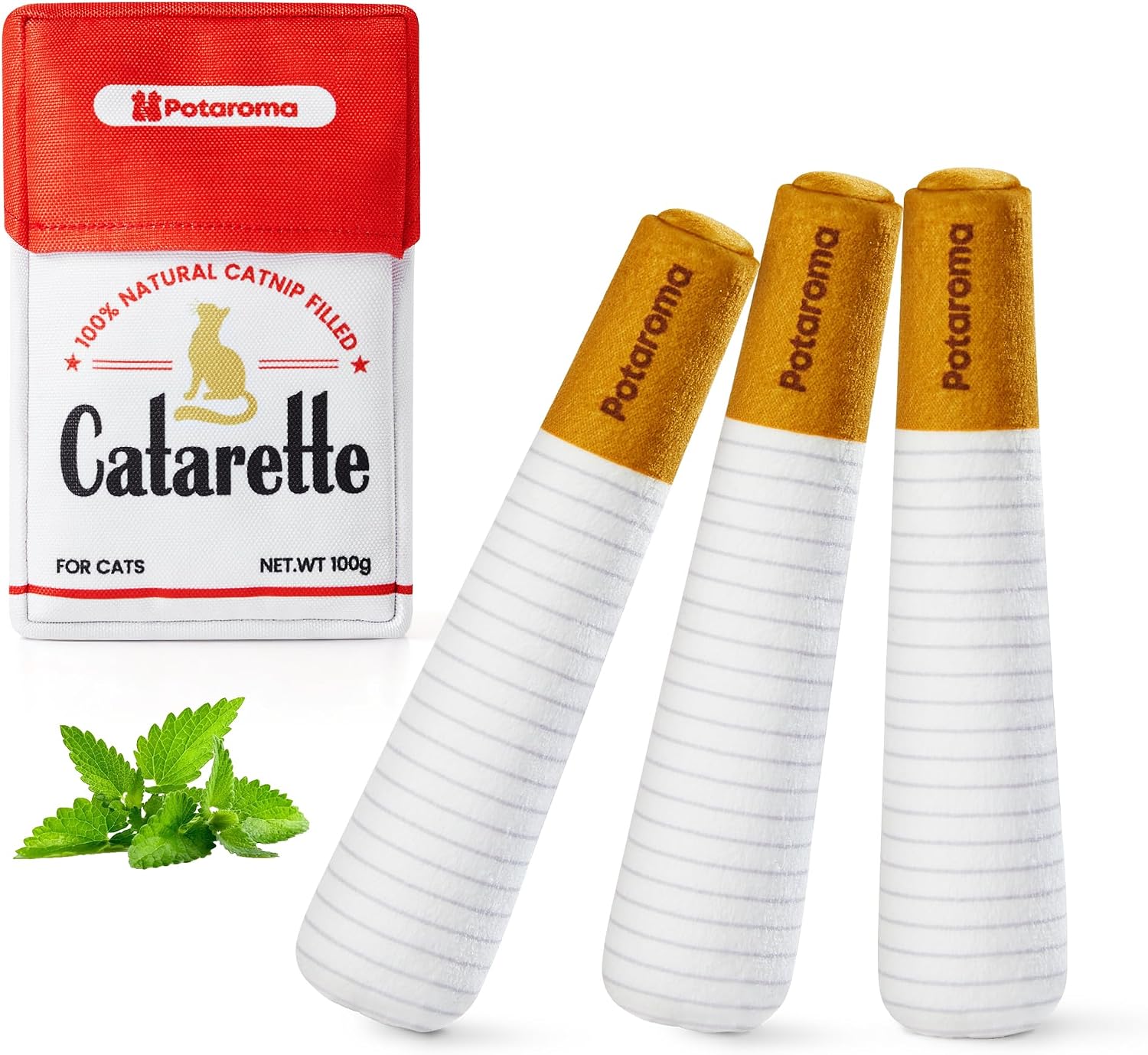 Potaroma 3-Pack Catnip Cat Toys, 15,000mg A+ Pure Kitten Kickers | Funny plush sticks for indoor cats to chew, hug, wrestle and bat; cute for kittens and bored adult cats.