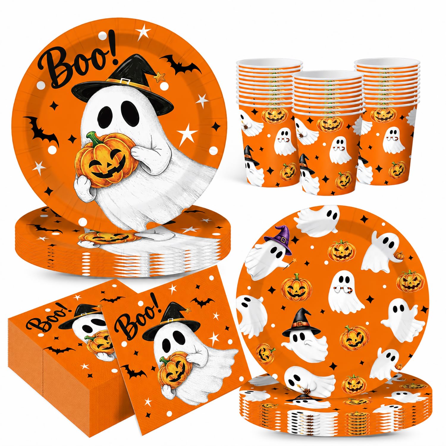 BUSCANDO 80Pcs Halloween Paper Plates Napkins Cup Halloween Decorations Party Supplies for Kids Children Halloween Table Decor Disposable Tablewear Dinnerware Set Paper Napkins