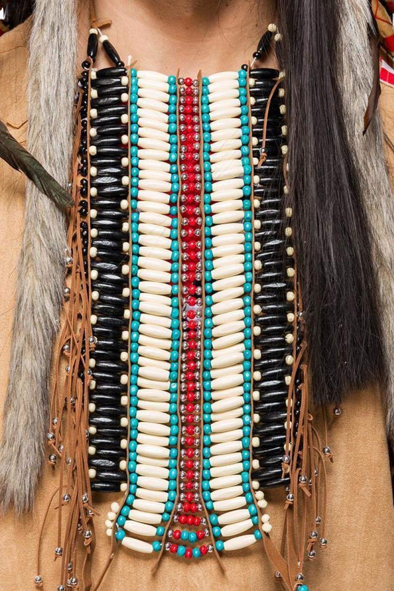 Generique - 80113 Chief Costume for Men with Feather Jewellery, Brown-Multi-Coloured, Beige, XXL