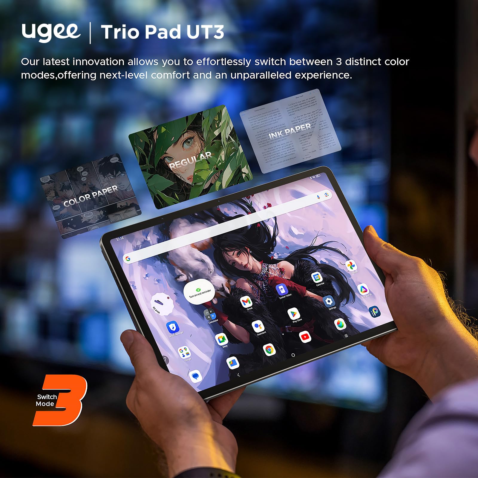 Ugee UT3 Trio Pad, Tablet Multifunción Independiente, sin Necesidad de Computadora, Pantalla Grande de 14,25 Pulgadas y Acabado NanoMatte, Incluye Lápiz U y Smart Folio