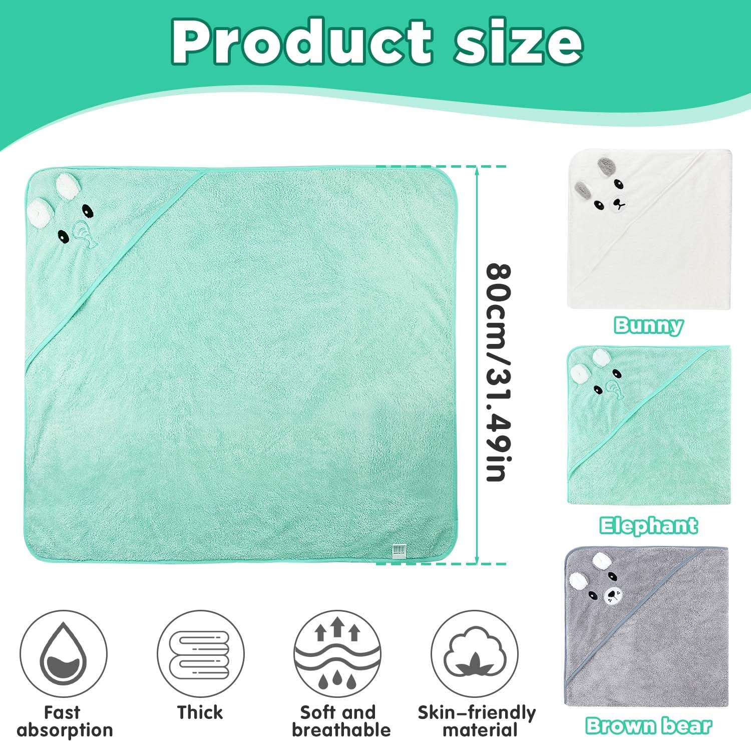 Serviette Sortie de Bain Bebe, 3 Pièces 80 * 80cm Serviettes et Sorties de Bain, Super Absorbante, Serviettes pour Enfants en Bas âge avec Trois Motifs