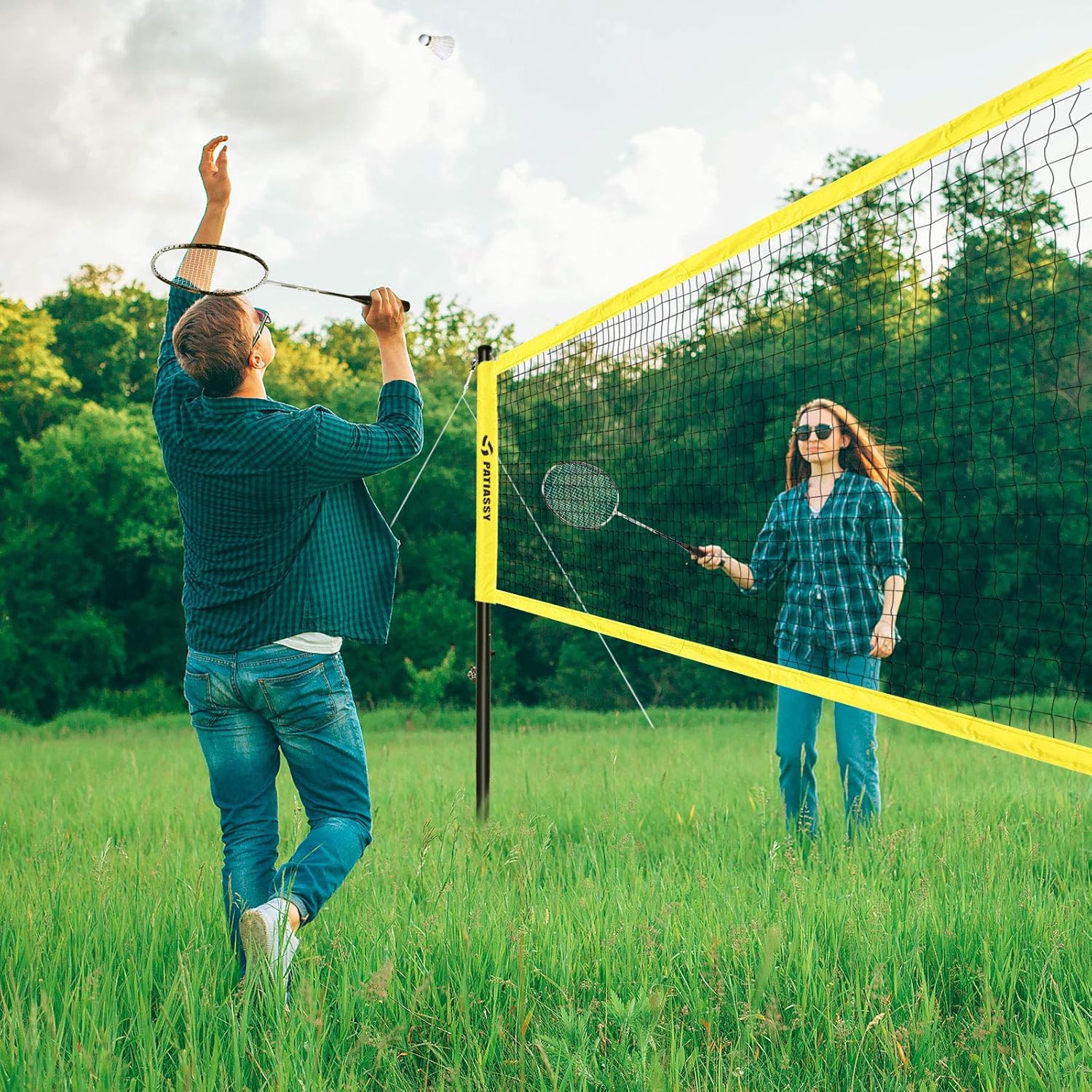 Patiassy Portable Badminton Set with 4 Carbon Fiber Rackets and Winch System Professional Badminton Net with 2 Goose Feather Shuttlecocks for Outdoor Backyard Beach : Sports & Outdoors