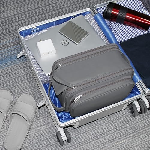 Miniatura 6 de Neceser grande para hombre, organizador de artículos de tocador de viaje de piel sintética, kit de Dopp, bolsa de afeitar resistente al agua para