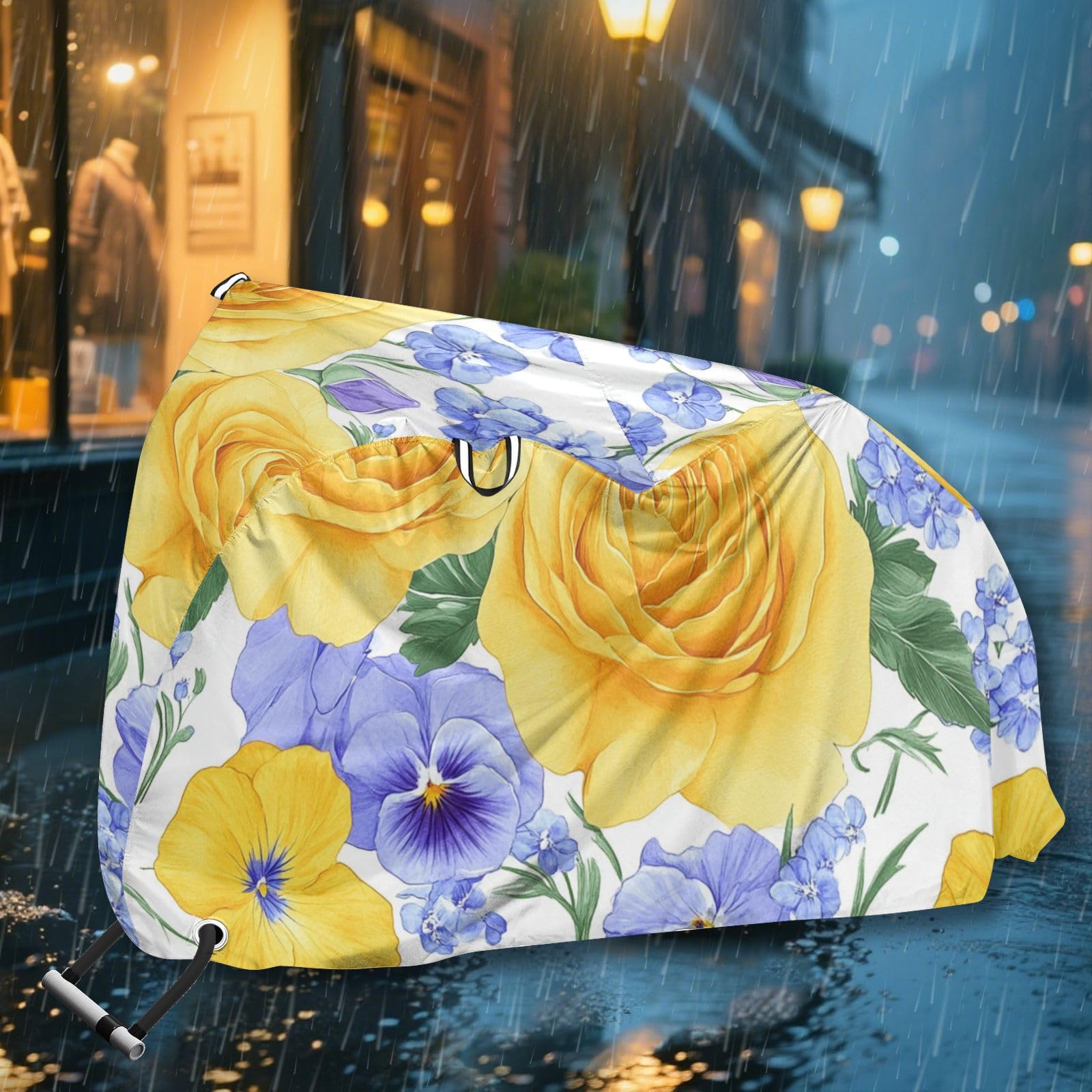 Housses de vélo imperméables avec trous de verrouillage - Pour intérieur et extérieur - Convient à la plupart des accessoires de vélo de montagne - Fleurs d'été jaunes et violettes