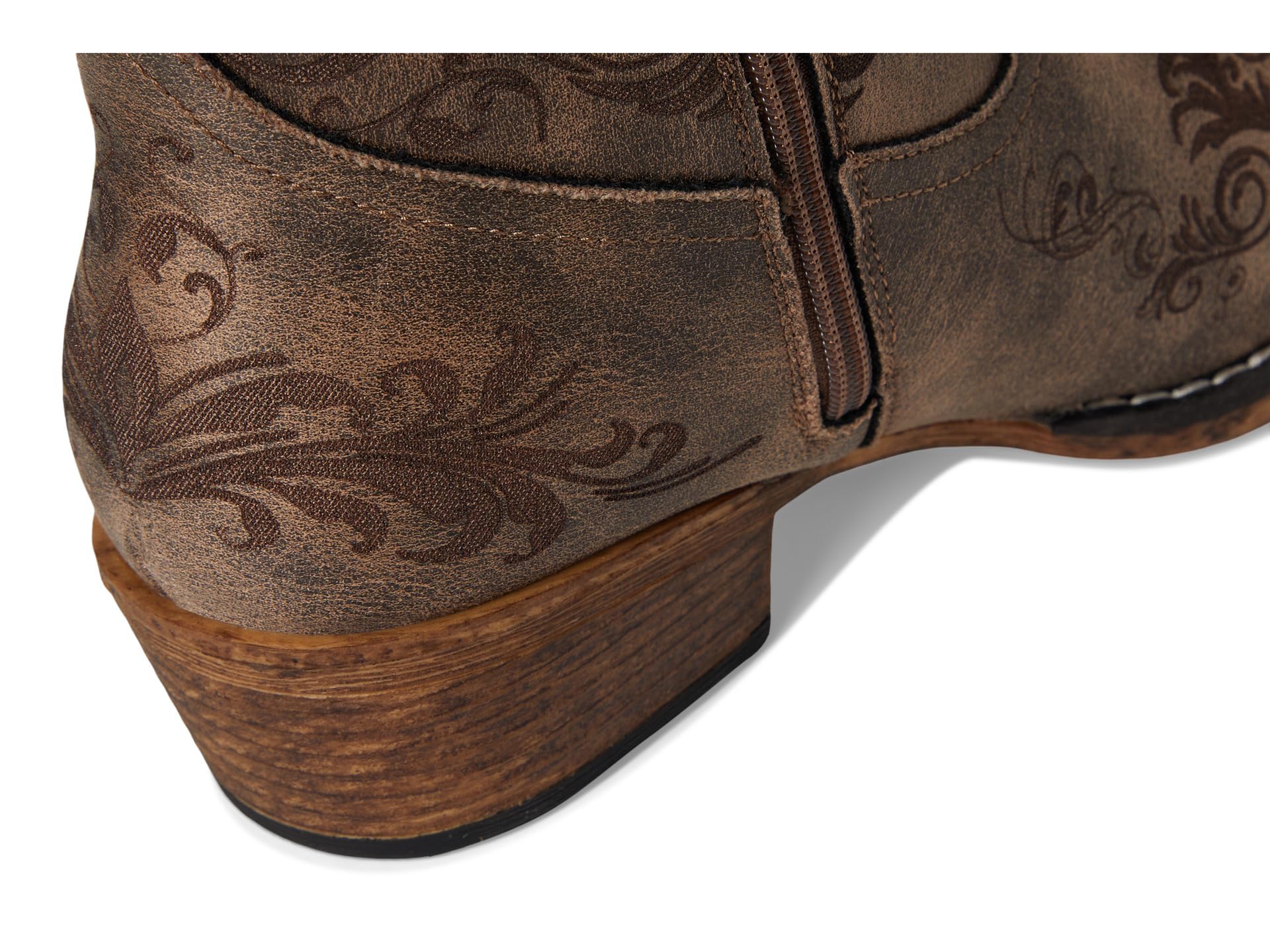 ROPER Womens Short Stuff Embroidery Snip Toe Casual Boots Ankle Low Heel 1-2'' - Brown'