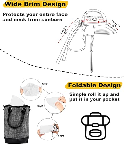 Miniatura 5 de Tirrinia Sombrero de senderismo para mujer, sombrero de ala ancha con solapa de cuello grande, protección solar UPF 50+