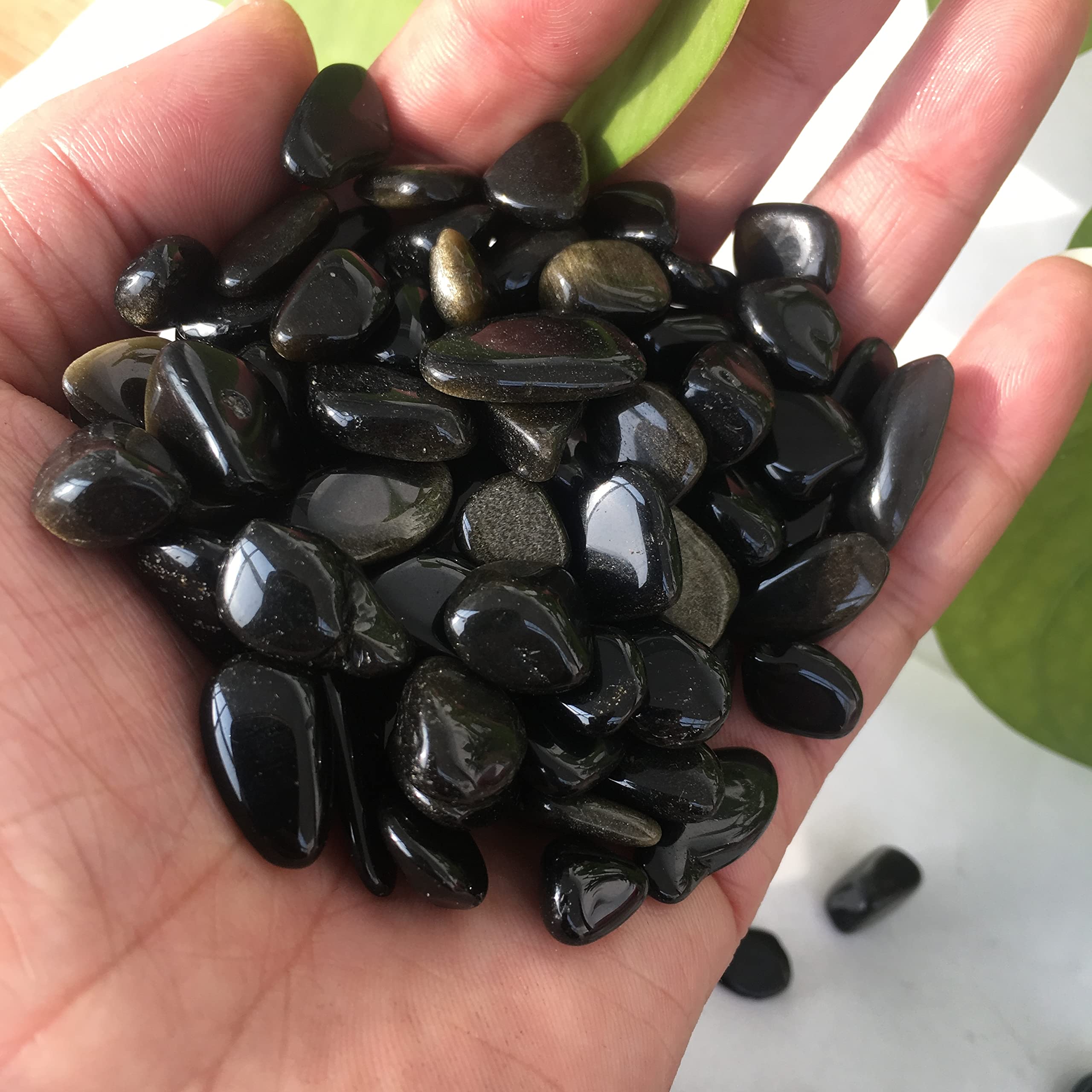Decoración del hogar, Piedra de Cristal de obsidio Negro Natural, Piedra de Grava, Cristal de Acuario, Flores, Piedras de decoración de jardín Inicio Colecciones (Size : 500g)