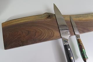 Magnetic knife rack - Made in Canada - live edge with natural raw bark Walnut knife holder, solid wood custom widths inc mounting hardware handmade (20 inch)