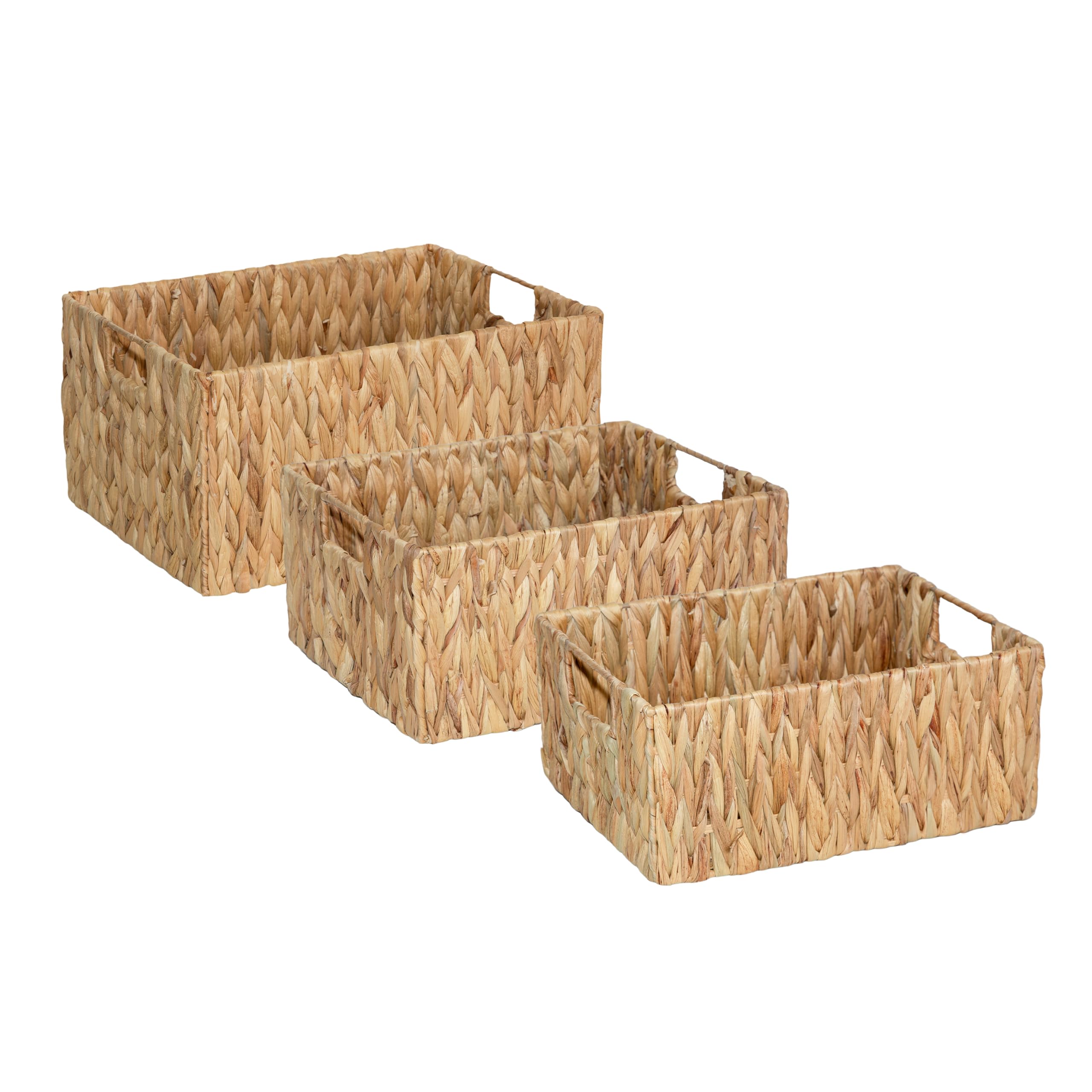 Wickerfield Natural Woven Water Hyacinth Organiser Storage Baskets Wicker Hamper Basket With Handles Gift Toys Bathroom Basket (Set (S+M+L))