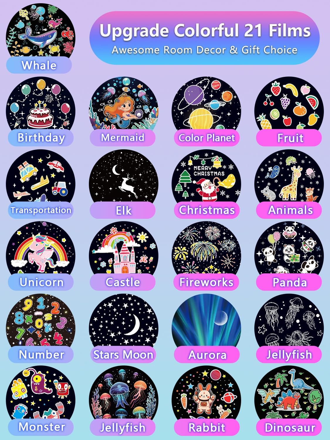 21 Sets of Films Projector Night Light for Kids Kids Night Light Projector for Bedroom Ceiling Star Galaxy — view 2