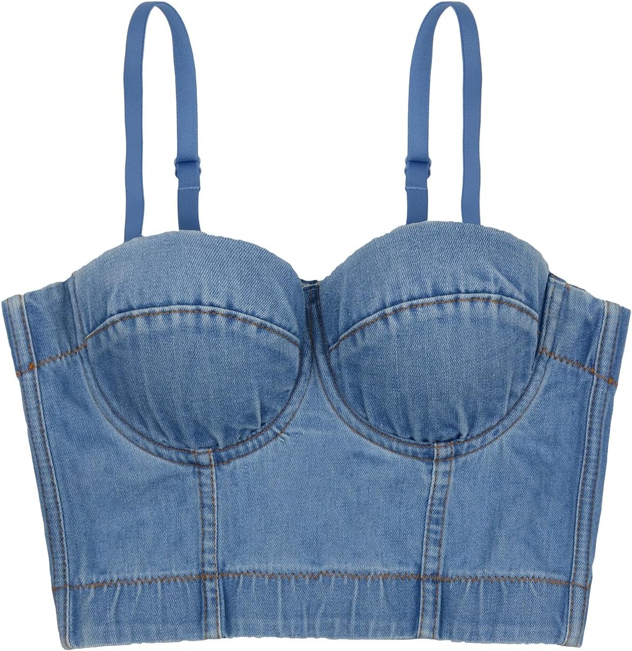 ELLACCI Women's Bustier Crop Top Jean Corset Top Bra with Detachable Straps