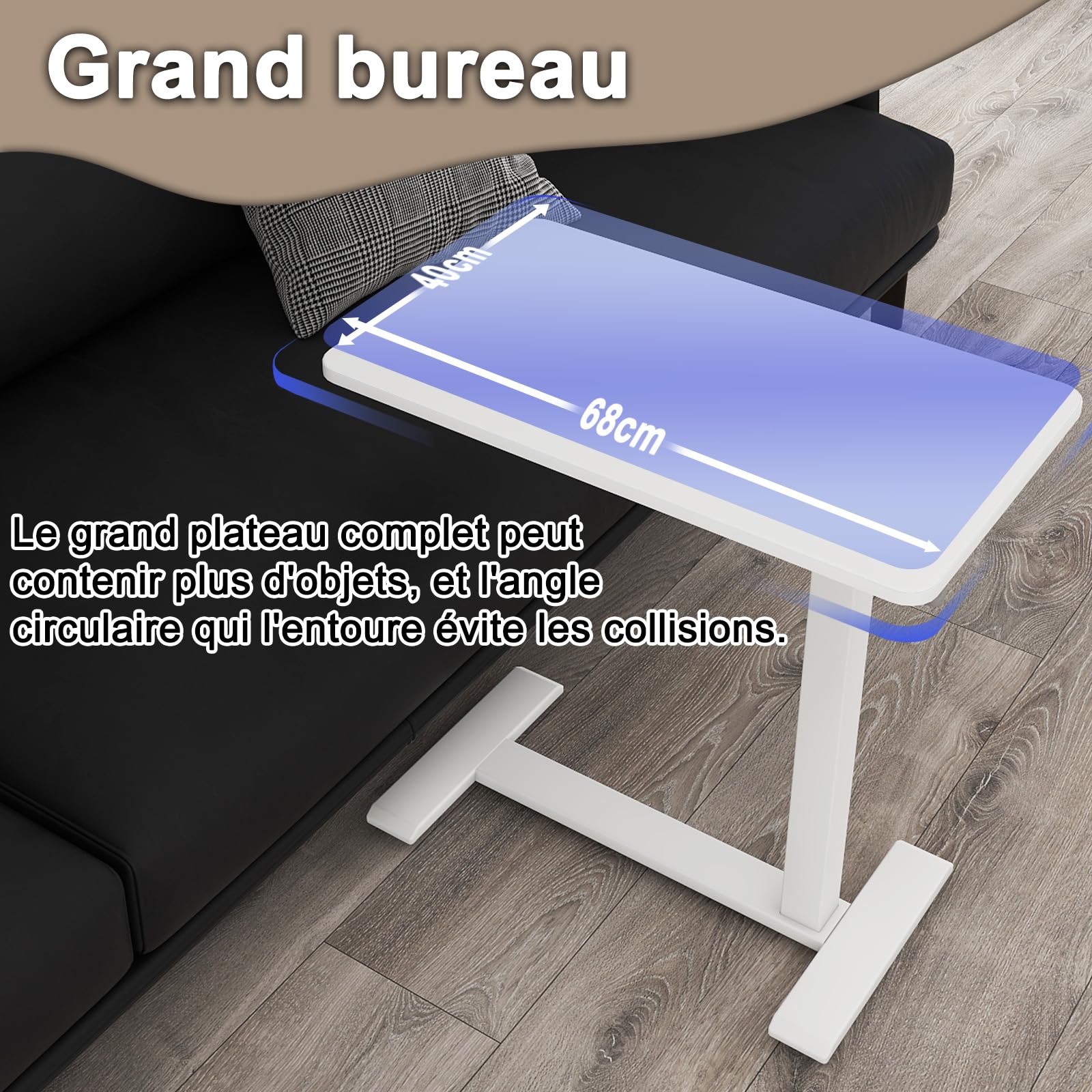 PUNCIA Table de Chevet Médicale Réglable avec roulettes Cachées 68x40 CM | Bureau Debout Mobile Plateau Appoint Portable Table de Lit Amovible Chariot d'Ordinateur Roulant pour Hôpital Maison (Blanc)
