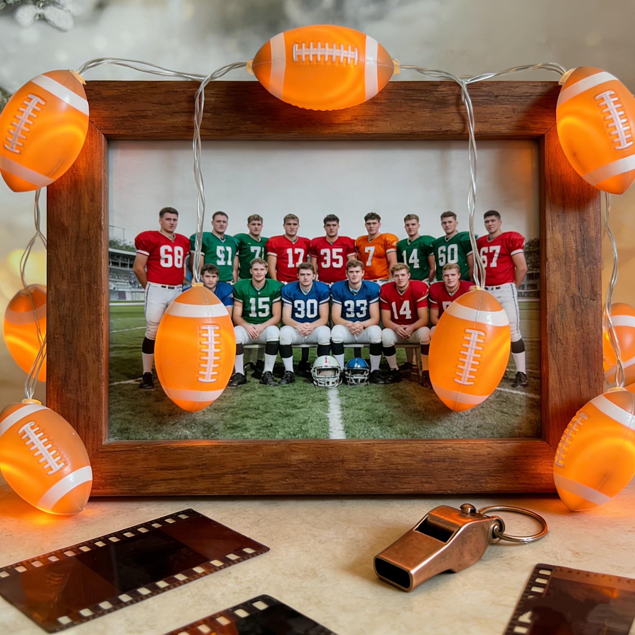 Codear Football Decor Lights String,Battery Powered 6.5ft 10 LED Football Fairy Lights for Room Decor,Sport Theme Party Decorative Light,Birthday