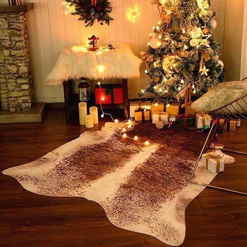 Keeko Alfombra con estampado de vaca, 2.3 x 3.6 pulgadas, alfombra de piel de vaca sintética para decoración occidental de sala de estar, gamuza de