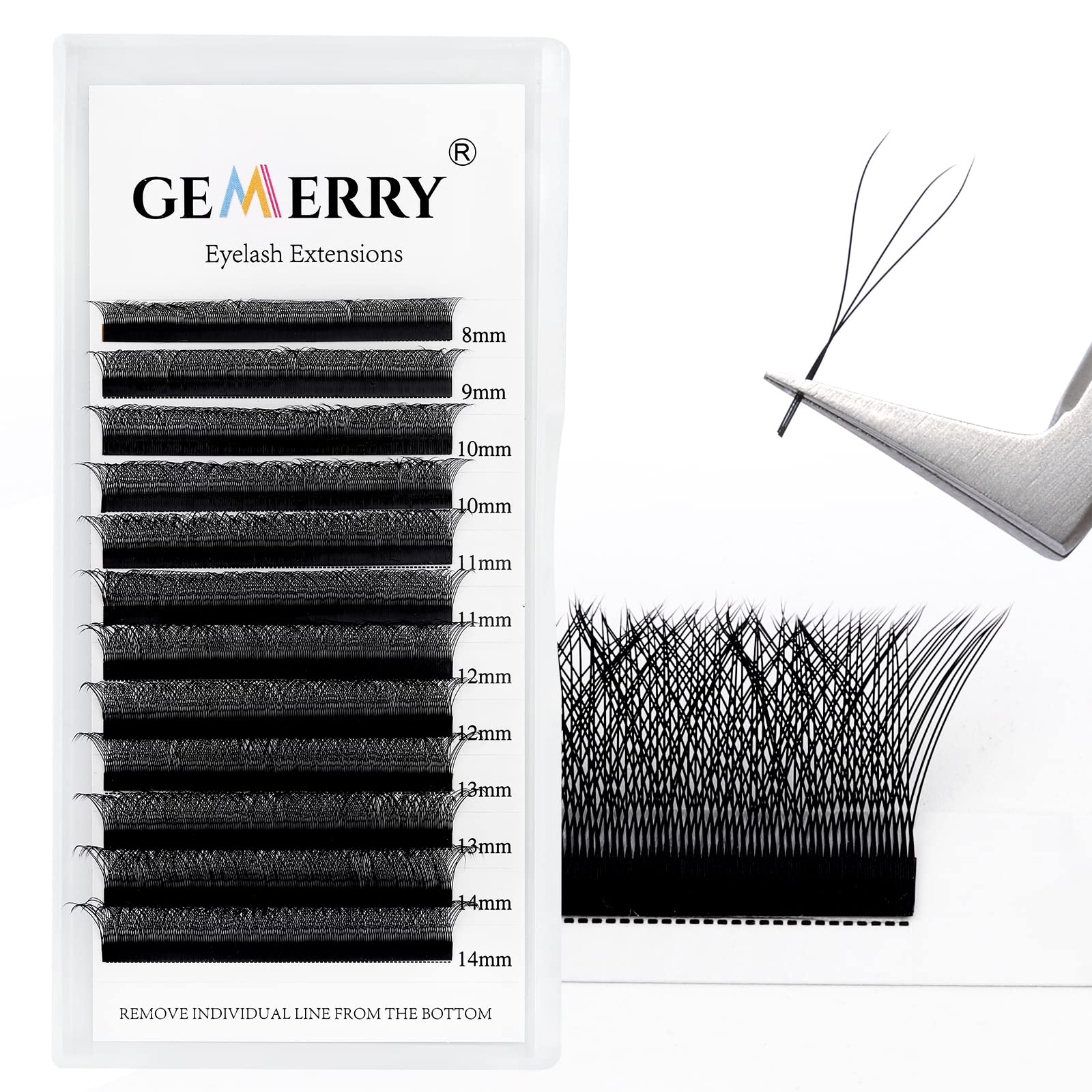 W lashes 3D Premade fan Lashes Extensions 0.07mm C Curl 8-14mix Gemerry Eyelash Extensions Noir Volume Thick Lashes Professional Single Lash Individual Russian Lash Tray(W-3D-007-c cur-8-14mix)