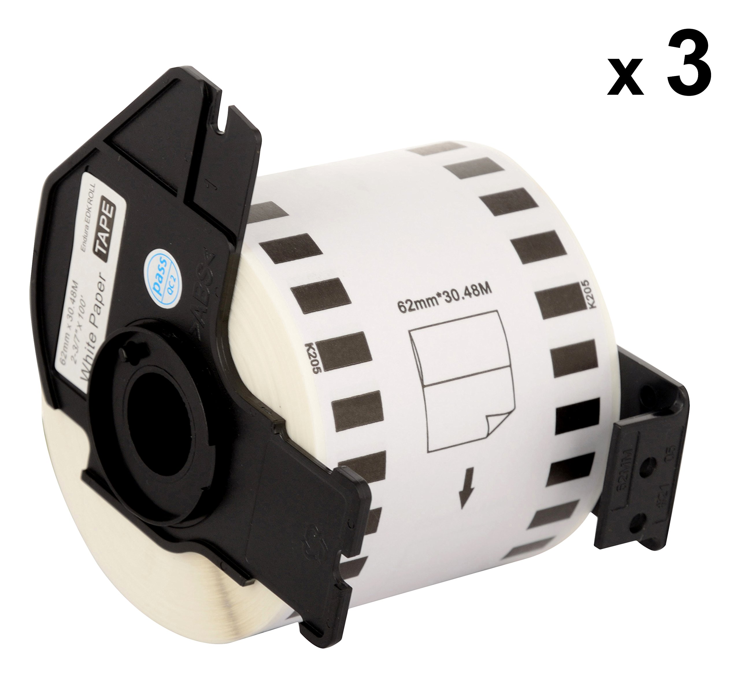 Compatible for Brother DK 22205 Label ROLL White Continuous Length Paper Tape 62mm (Pack of 3)