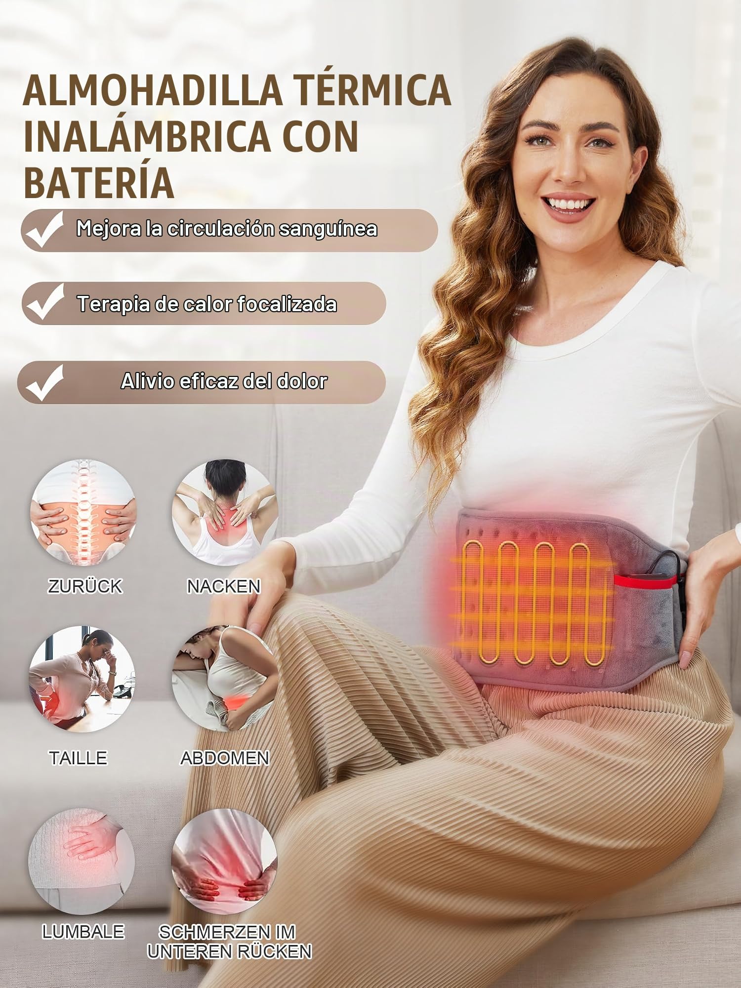 Almohadilla Eléctrica Lumbar, Manta Eléctrica con 10000mAh Bateria, 3 Temperatura Ajustables, manta calefactable para la Zona Lumbar, espalda y Abdominal | Cojín térmico con 3 niveles de temperatura de calentamiento rápido para espalda, hombros, abdomen,