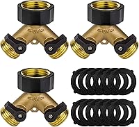 Aepeye 3-Pack Heavy Duty Brass Garden Hose Splitter - 2-Way Y Valve Connector with 12 Extra Washers, Leak-Proof for All Standard Hoses