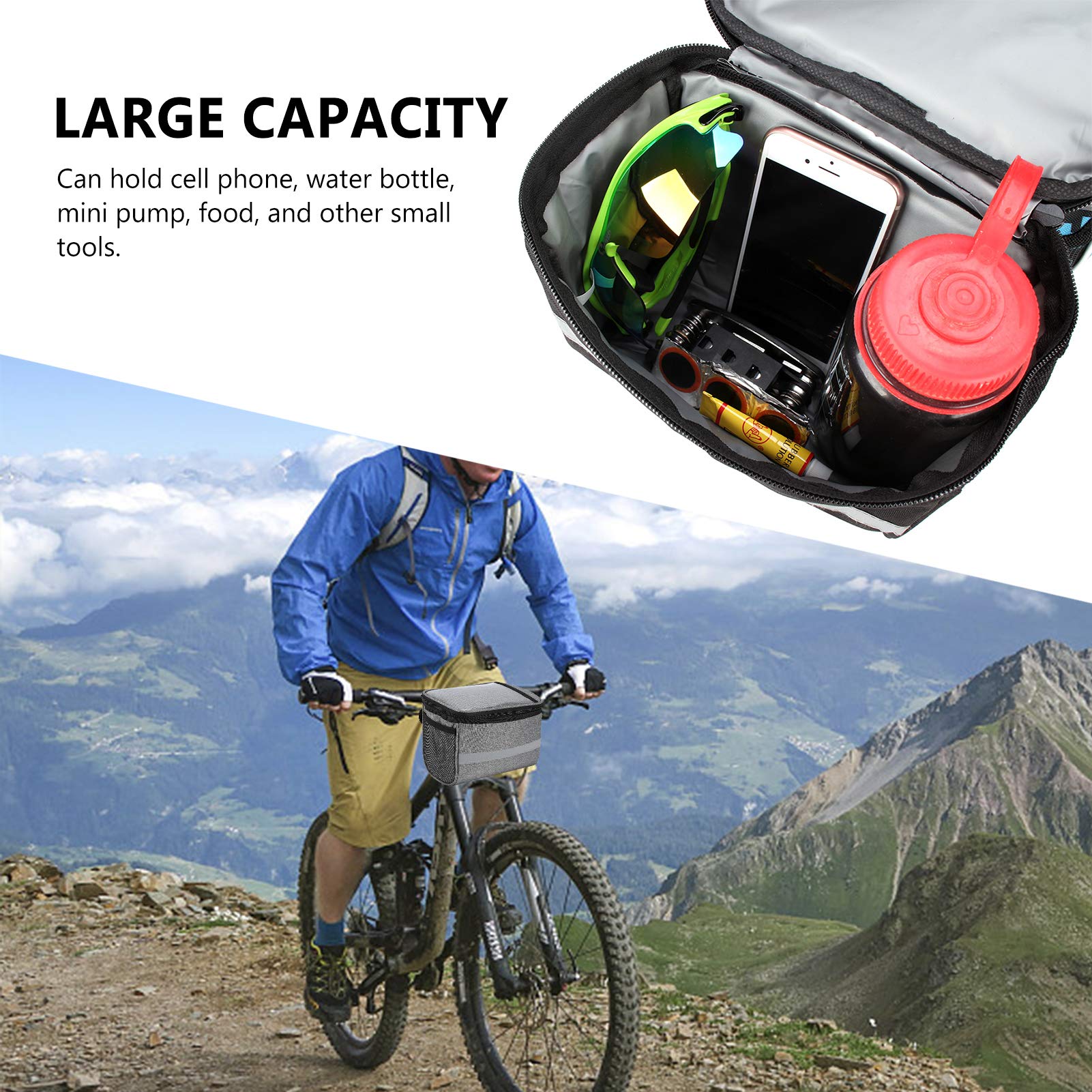 Lixada Sacoches de guidon pour vélo, sacoche de guidon de vélo, sac de transport pour guidon de vélo, sac de transport pour guidon de vélo, porte-téléphone