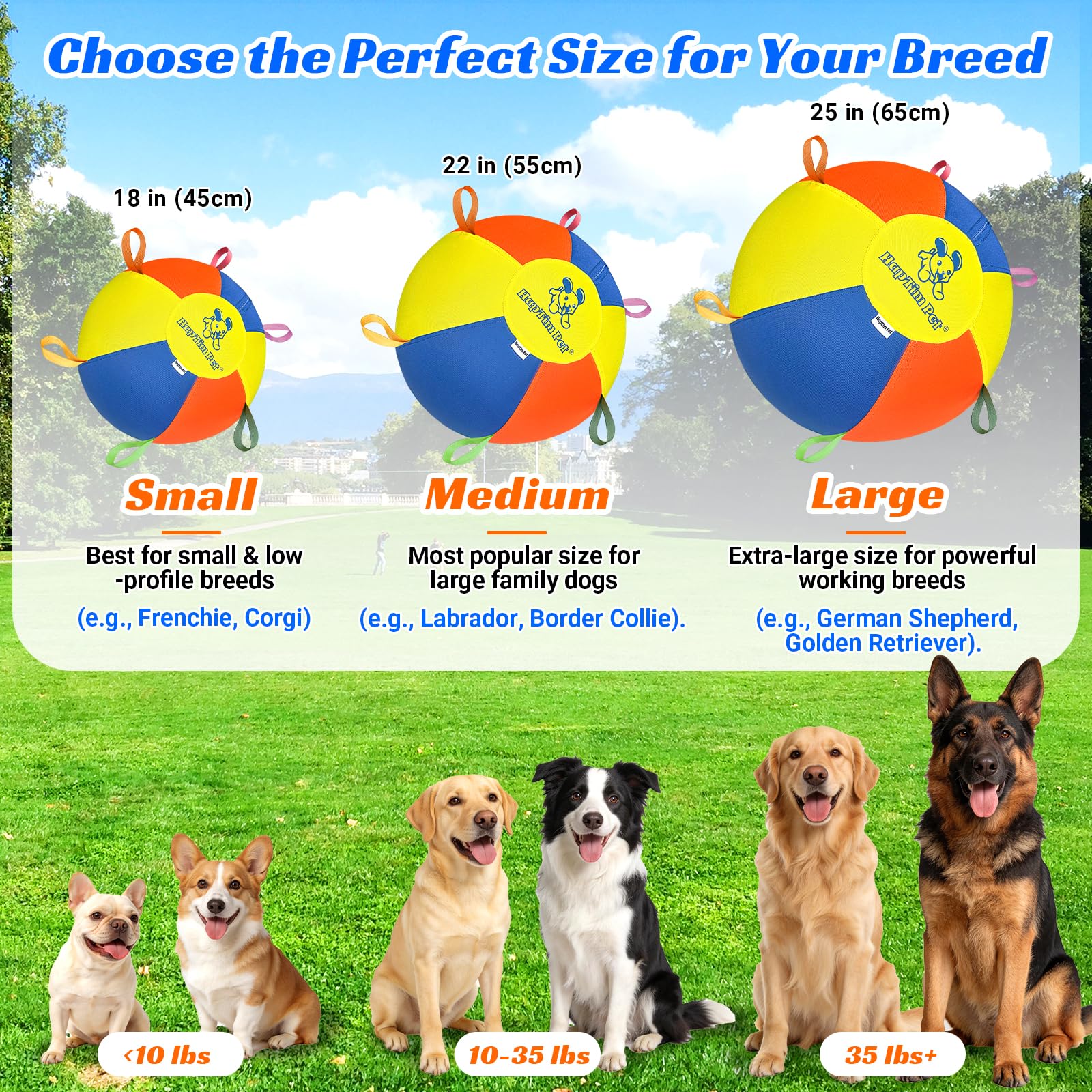 Hap Tim Pelota de pastoreo para perros, pelota interactiva para perros grandes con asas, juguete duradero de entrenamiento al aire libre para perros medianos a grandes, corgis, pastor australiano