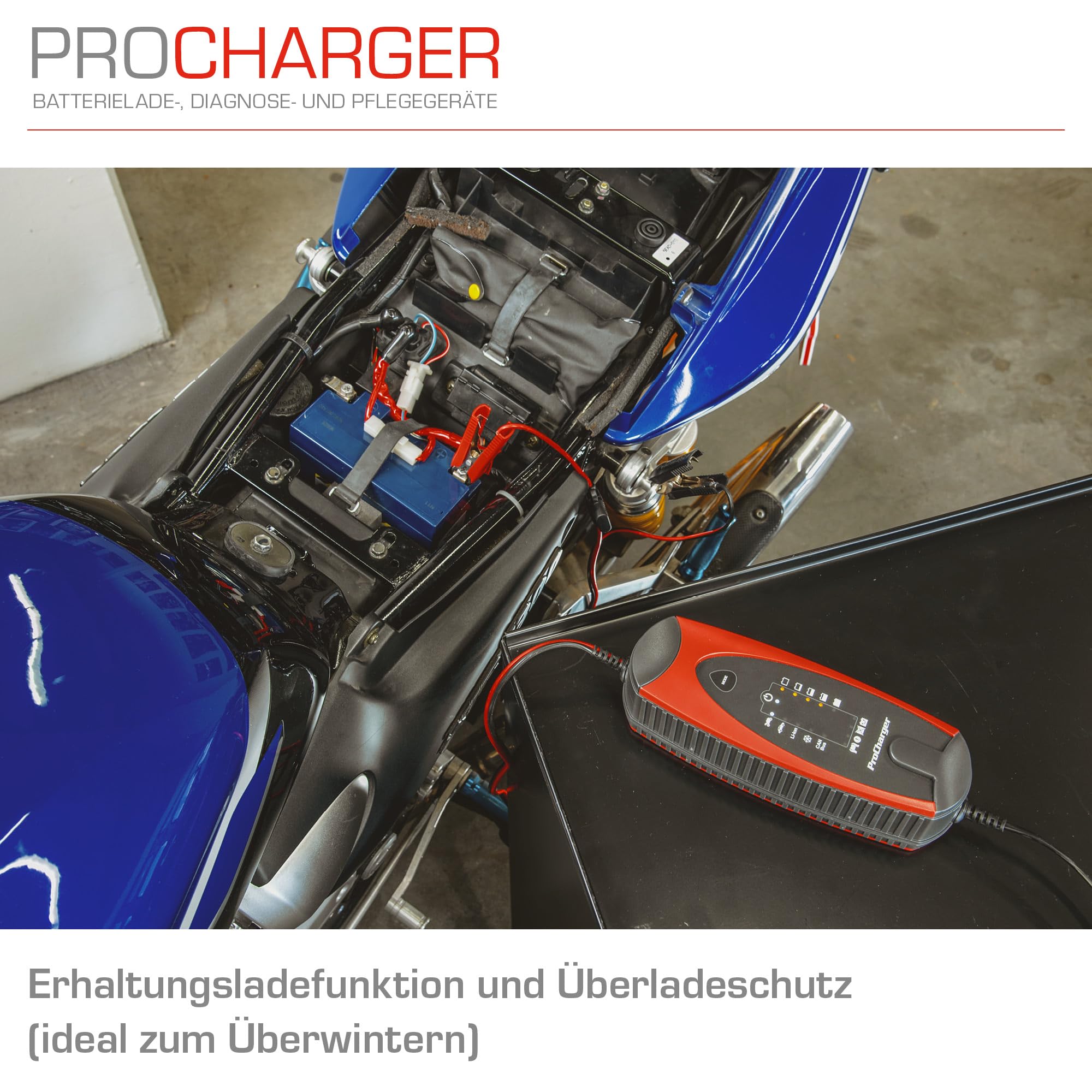 ProCharger 4.000 Diagnose- & Ladegerät Motorradbatterie & Auto, CAN Bus Fähig, Lithium Geeignet, Batterie Erhaltungsladegerät 12V 4.000mA, Automatische Ladestromanpassung