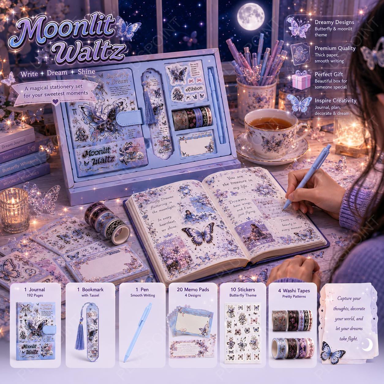 Butterfly Scrapbook Kit for Girls - Kawaii Stationery Gift -2