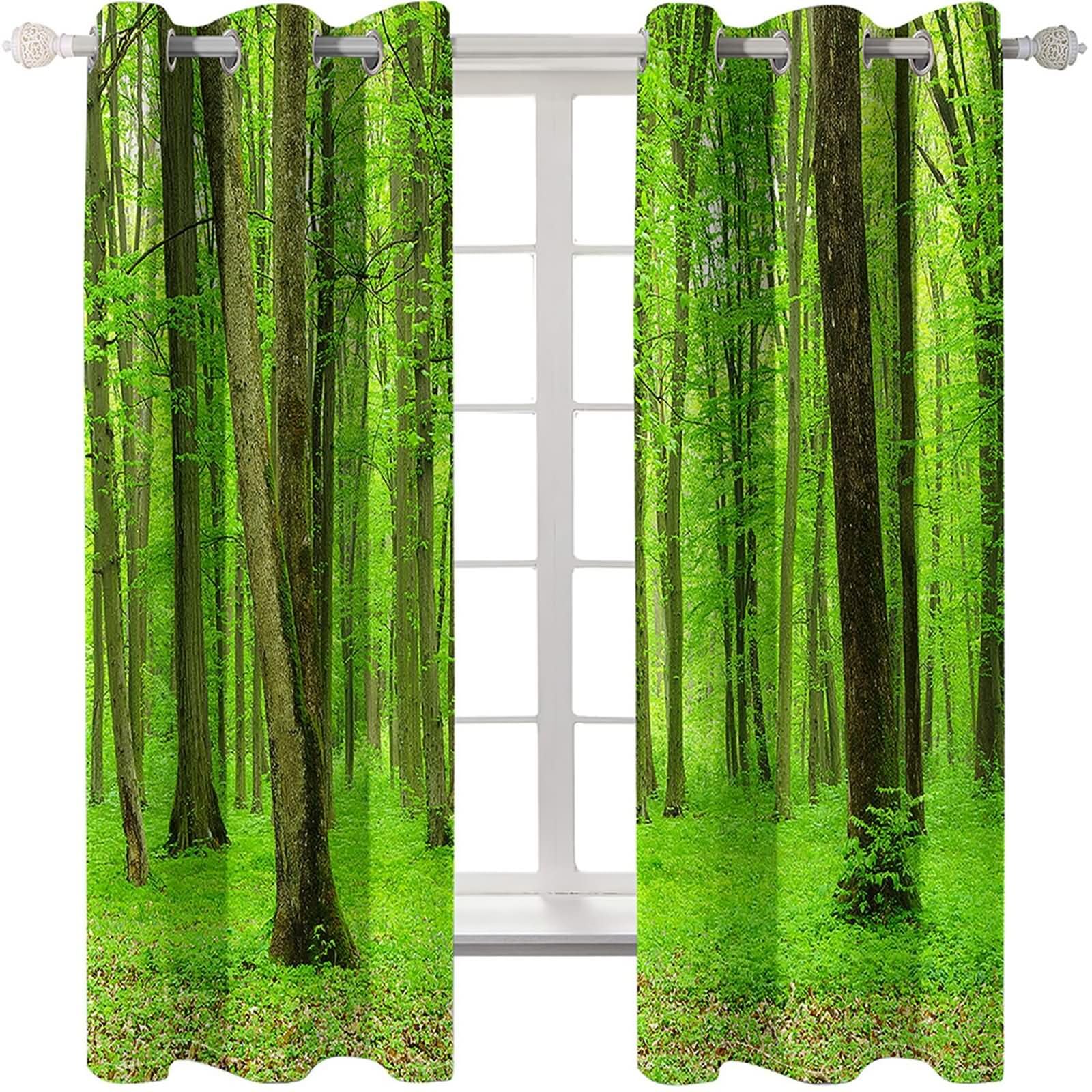 Homxi Drapes for Dining Room Blackout Set of 2,2 x 40W x 90H in,Blackout Curtains for Bedroom Grommet Trees Scenery Window Drapes for Balcony Green Brown