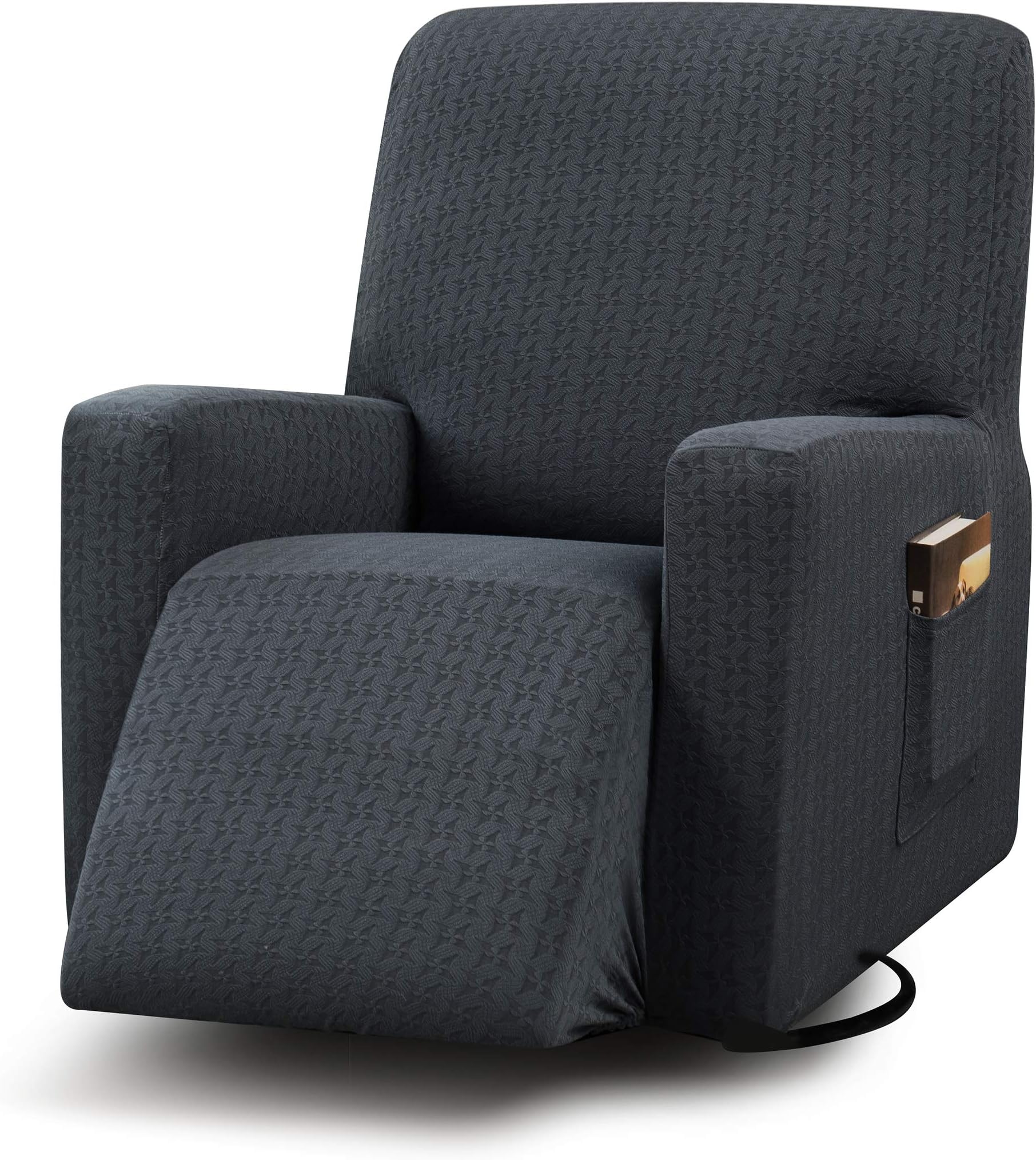 TIKAMI Recliner Slipcovers Stretch Printed Chair Covers with Side Pocket Washable Lazy Boy Furniture Protector(Grey)