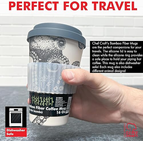 Miniatura 10 de Chef Craft Taza de viaje de fibra de bambú ecológico, juego de 4 piezas, 22 onzas, natural