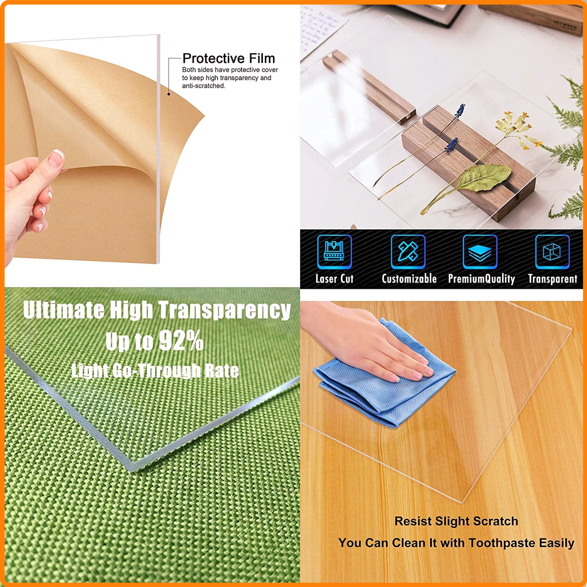 Goelite Acrylic Glass Sheet 6 X 4 Inch, Transparent Clear Sheets for Painting, and Other Purpose (Pack of 4, 3mm) 2