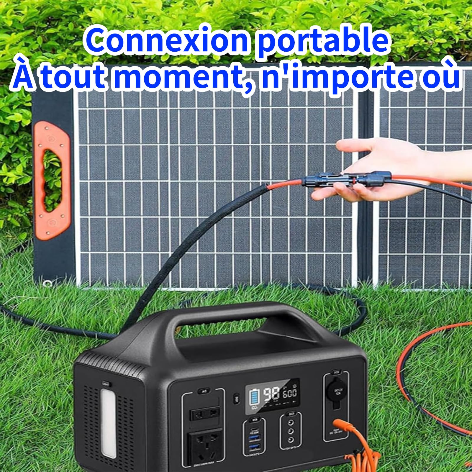 Câble Panneau Solaire vers XT60 Anderson 2M,Adaptateur 6 en 1 | Câble 12AWG,Étanchéité IP67,Compatible stations d'énergie portables,Connecteurs plaqués or