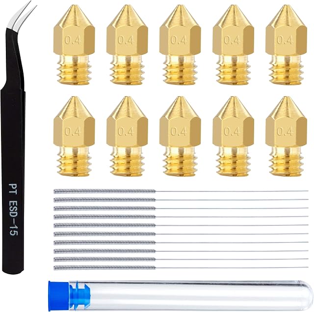 3D Printer Nozzles 0.4mm MK8 Extruder Brass Nozzle with Cleaning Needles Tweezers Compatible with Makerbot Creality CR-10 Ender 3 Ender 5 22 Pieces