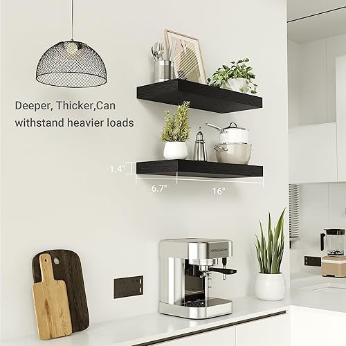 Miniatura 3 de Vivelove Estantes de baño negros sobre inodoro, estantes flotantes de 16 pulgadas, estante de pared para baño, dormitorio, sala de estar, cocina,