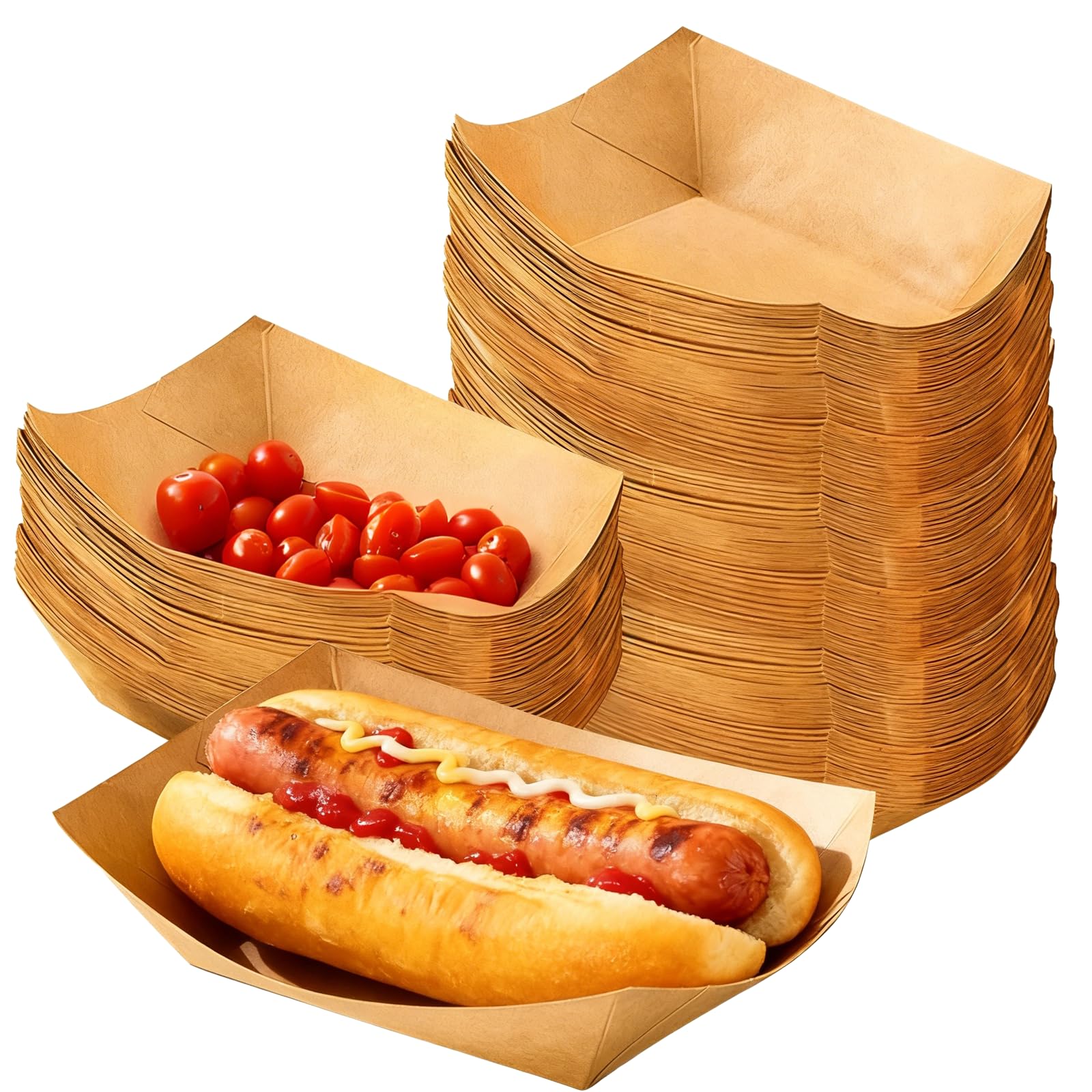 Lcrhex Brown 100Pcs Party Food Trays, Recyclable Food Tray Disposable Tray Suitable For French Fries Hot Dogs Fruits Snacks Parties Banquets Camping Gatherings