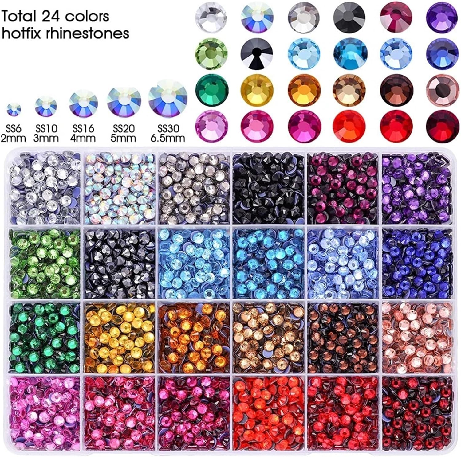 Mixed Flatback Resin Rhinestones 24Colors SS6-SS30 Rhinestones Flatback Crystals for DIY Clothing Shoes Phone Case(6.5mm - 2400Pcs)